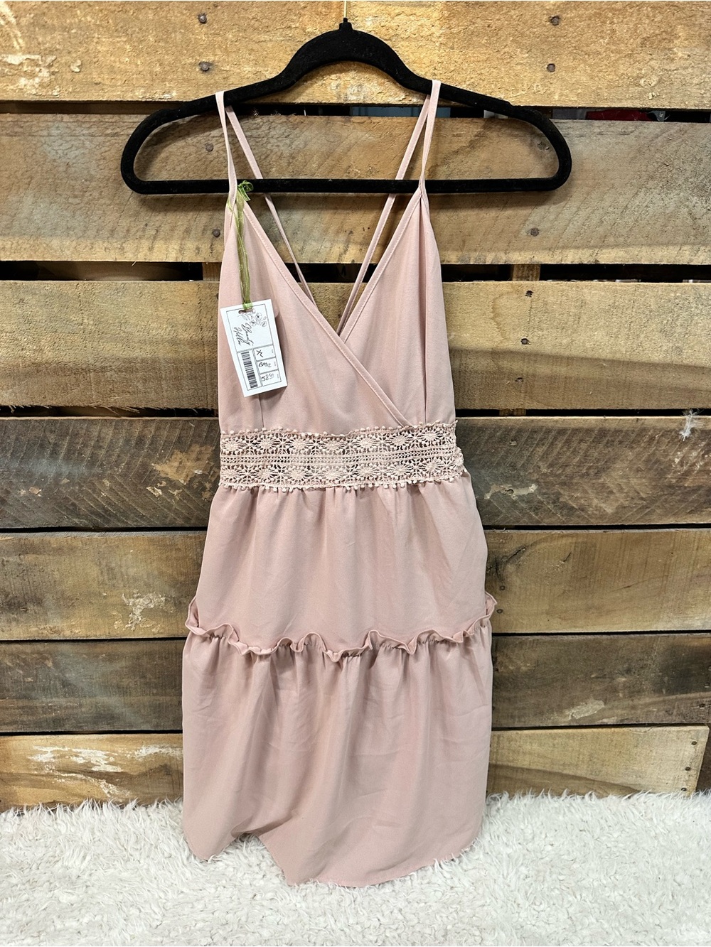 Blush lace trim tiered boutique sundress
